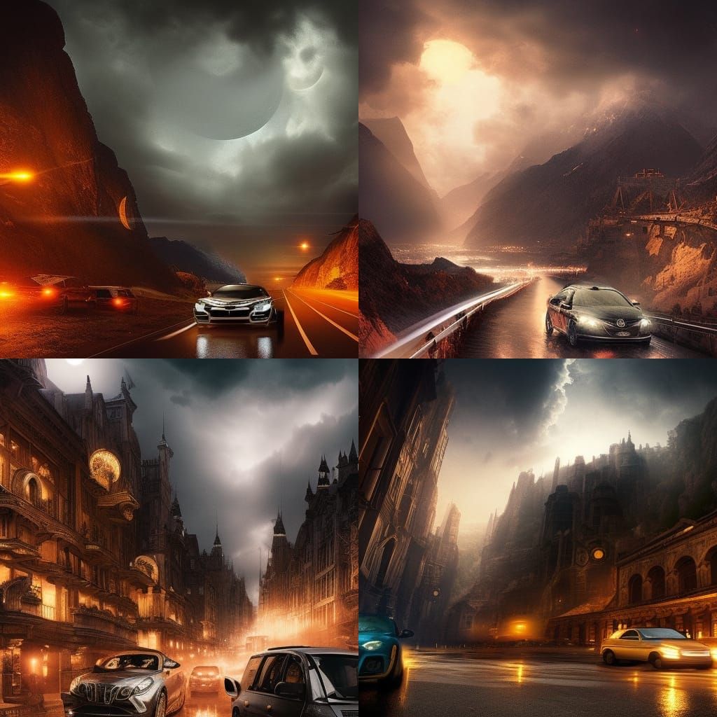 Sports Car in Stormy Night, Digital Matte Painting