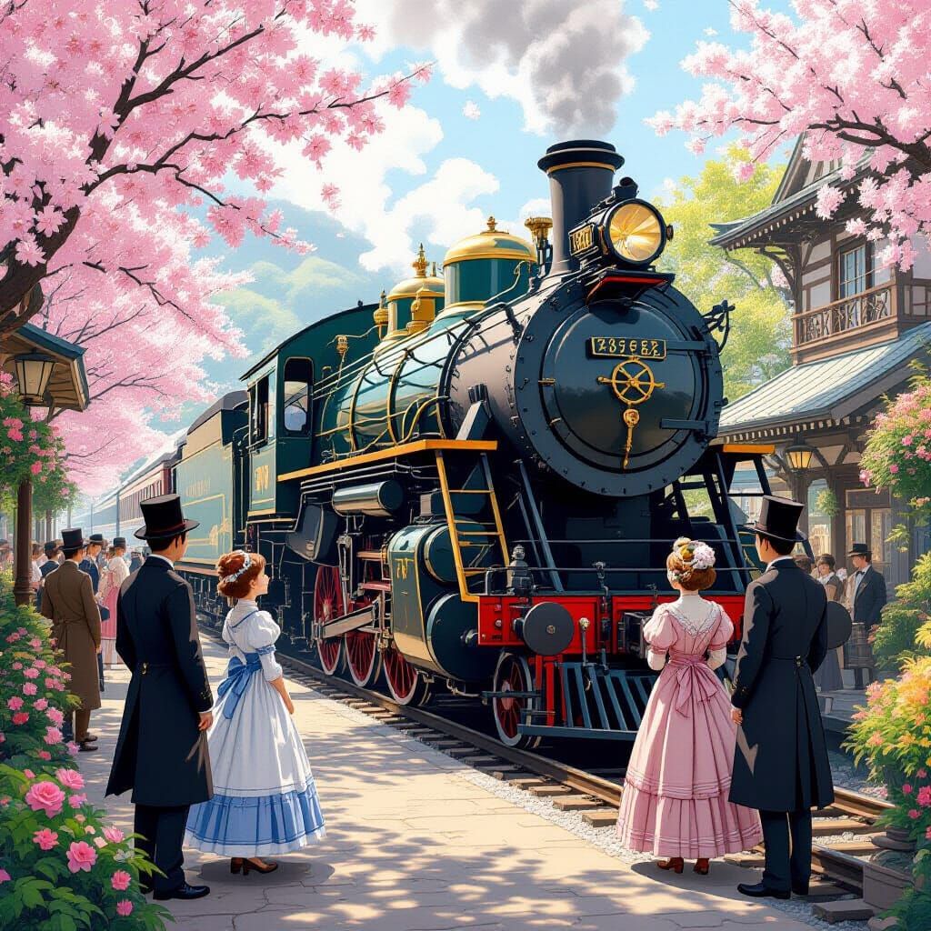 Utopian Flower World with Steampunk Engine