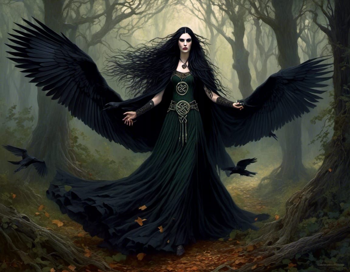 celtic Morrigan in the forest