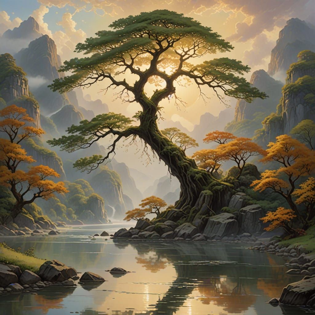 Majestic Tree Stands Tall on Guohua Riverbanks