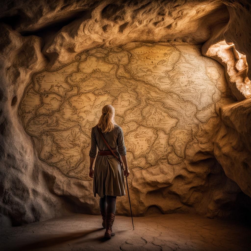 Medieval Cave Map with Female Adventurer