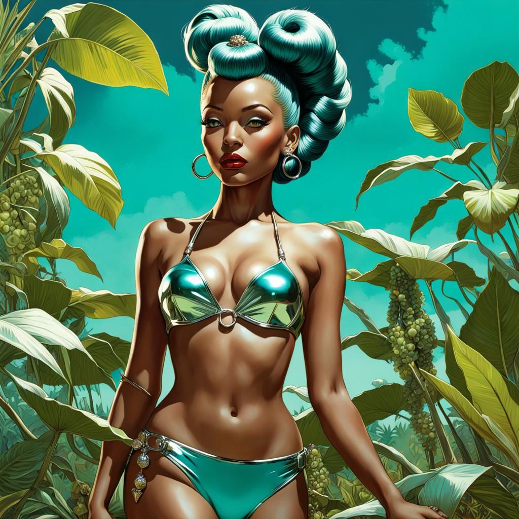 Teal Goblin Pin-Up in Double Exposure