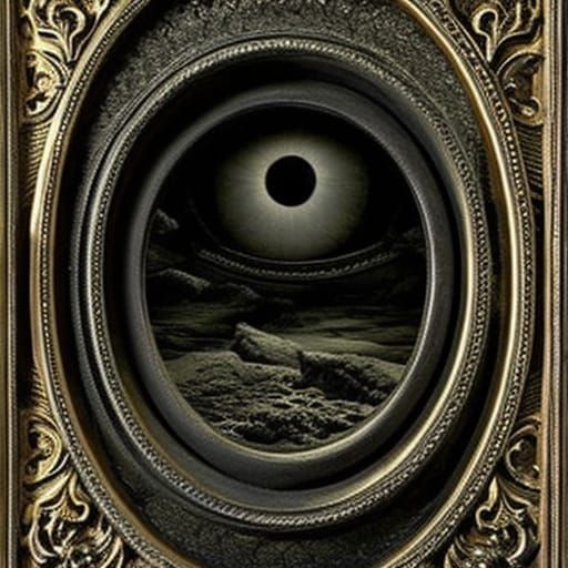 Ornate Window with Ominous Eye: Gothic Horror