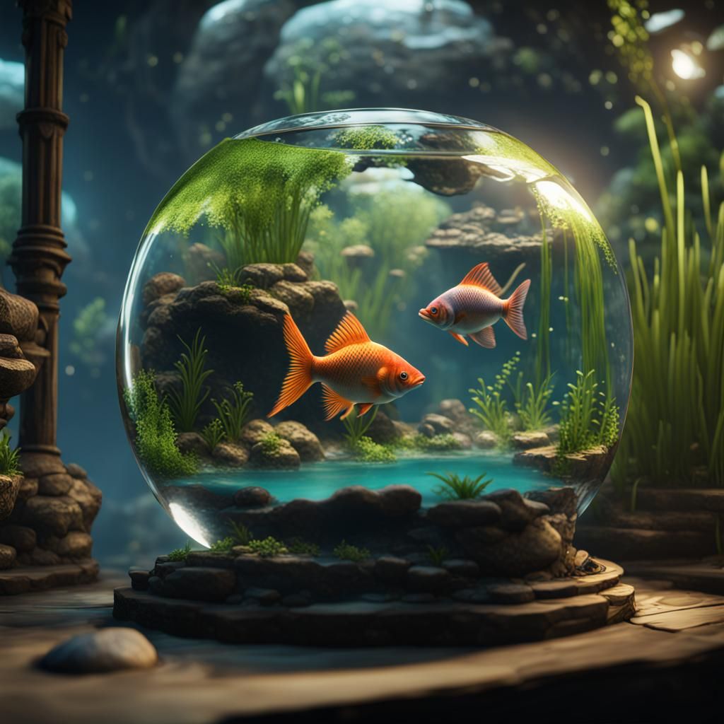 Water Terrarium in Fish Eye View, 3D Render