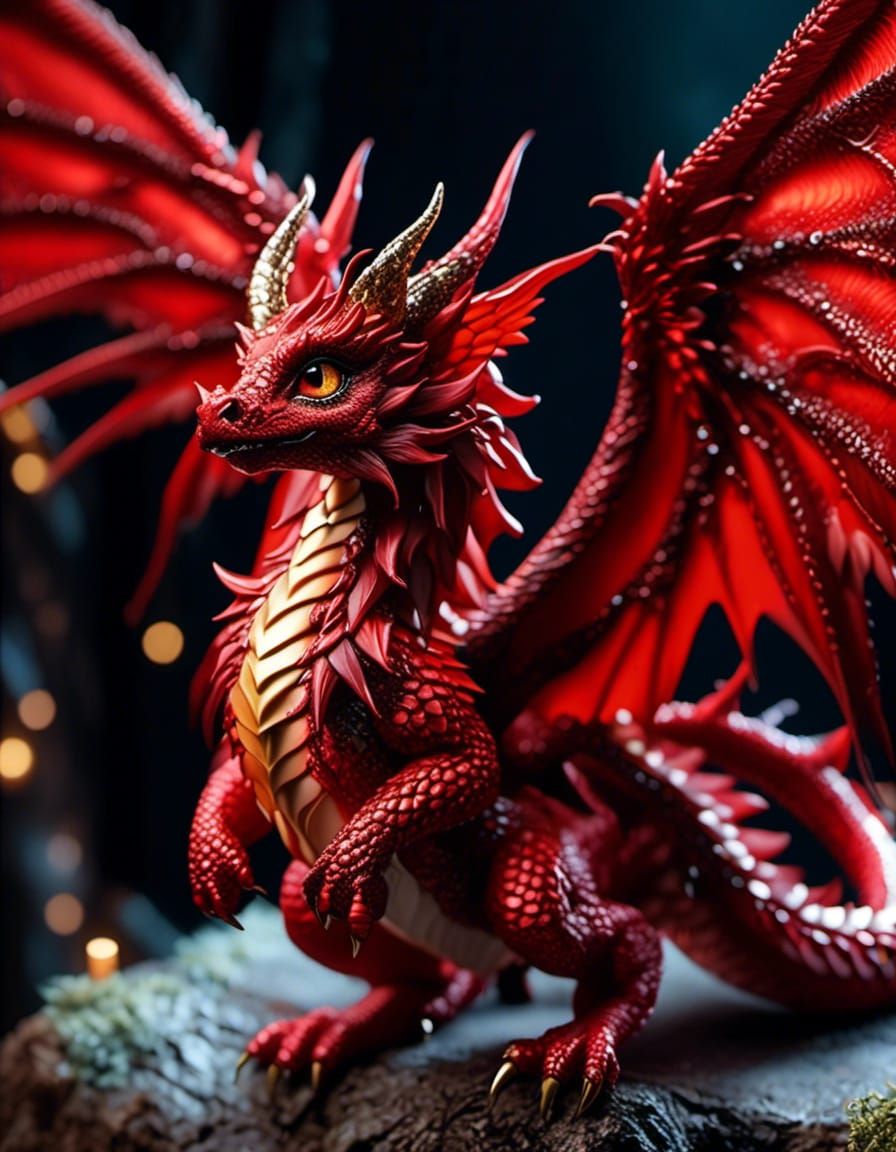 Detailed Red Dragon with Angel Wings in Fantasy Art