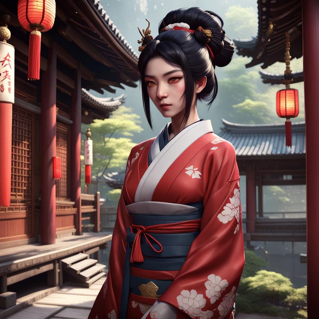 Ninja Warrior and Geisha in Anime Style