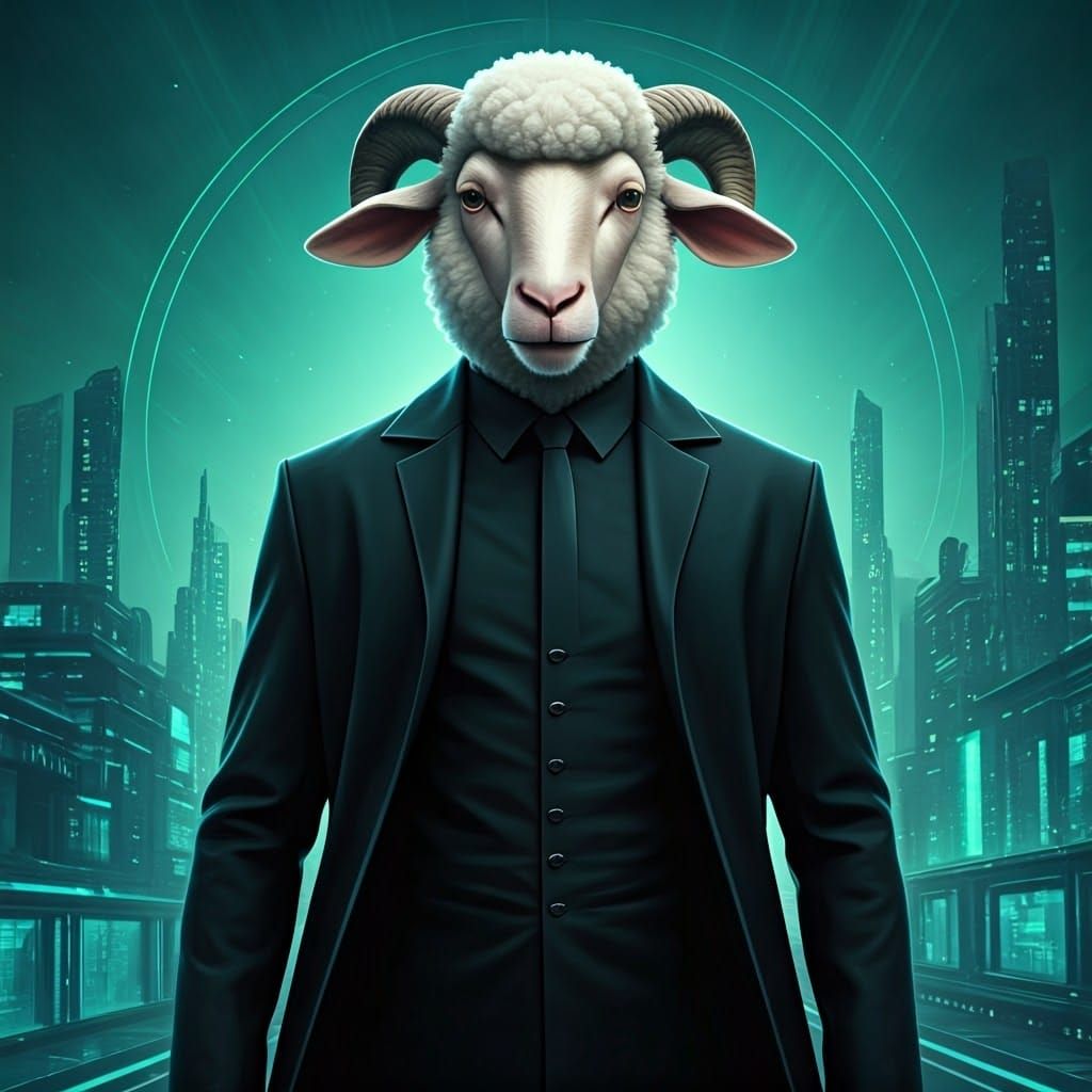 Heroic Sheep in Futuristic Matrix Outfit
