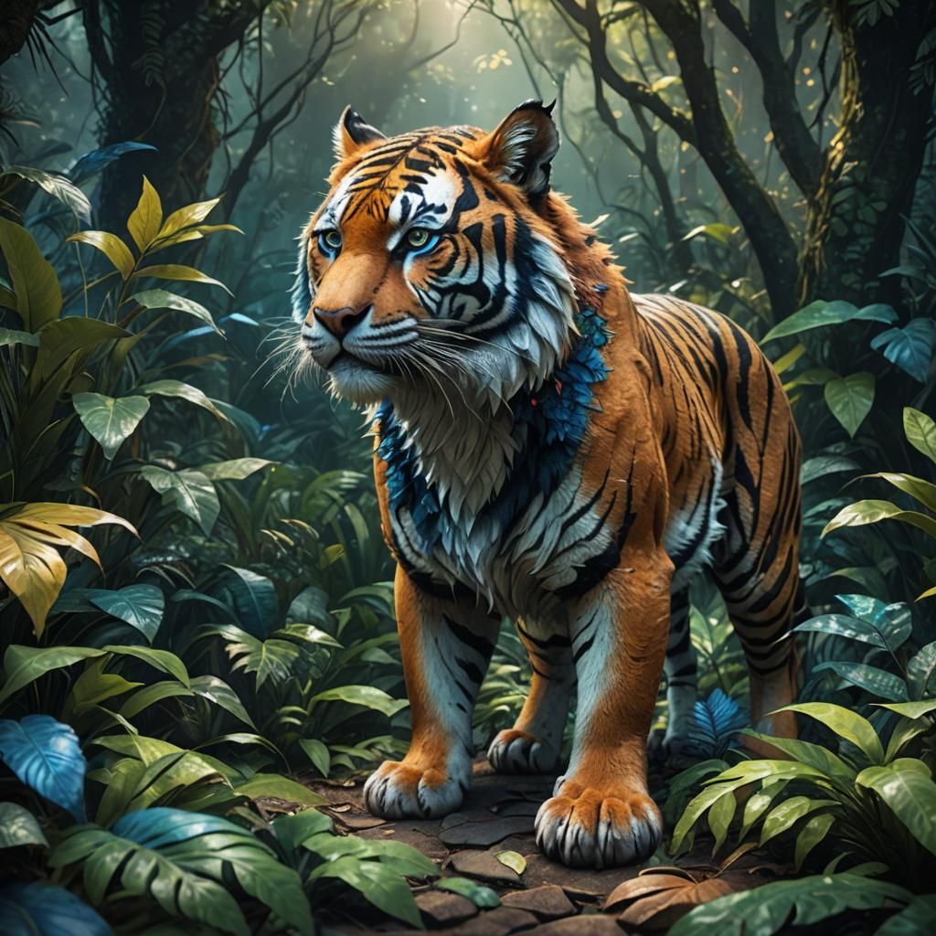 Tiger-Fox Hybrid in Jungle Concept Art