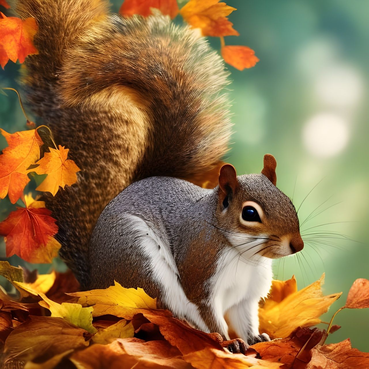 Cute Squirrel Portrait in Autumn Forest