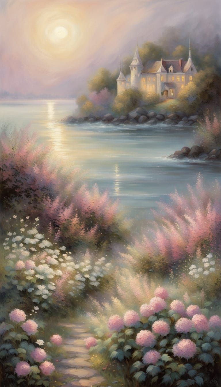 Dreamy Coastal Garden with Pastel Flowers