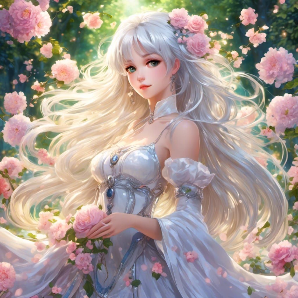 Adorable Anime Princess with White Hair and Innocent Smile