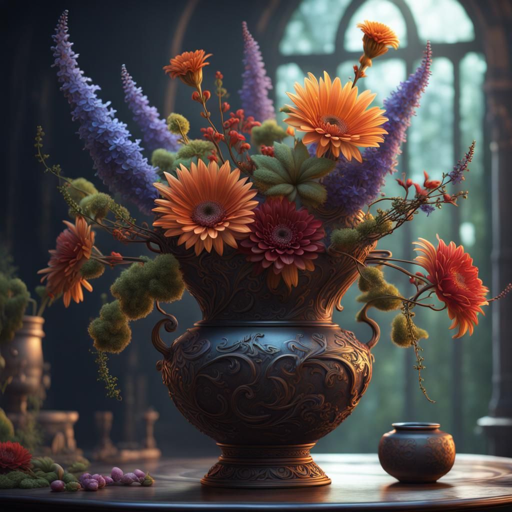 Fantastical Floral Arrangement in Detailed Matte Painting