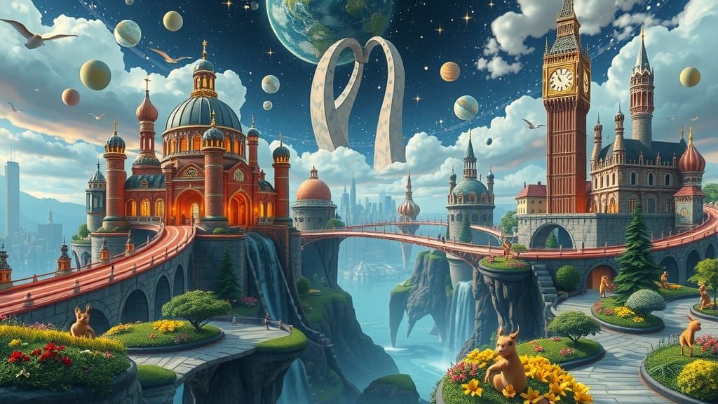Surreal Cityscape with Floating Islands and Whimsical Garden...