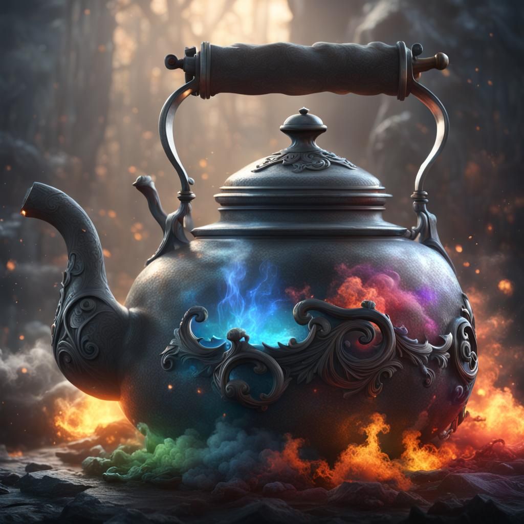 Silver Potion Brewing in Kettle: Fantasy Concept Art