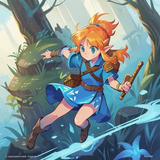 Zelda-Inspired Adventurer in Comic Book Art Style