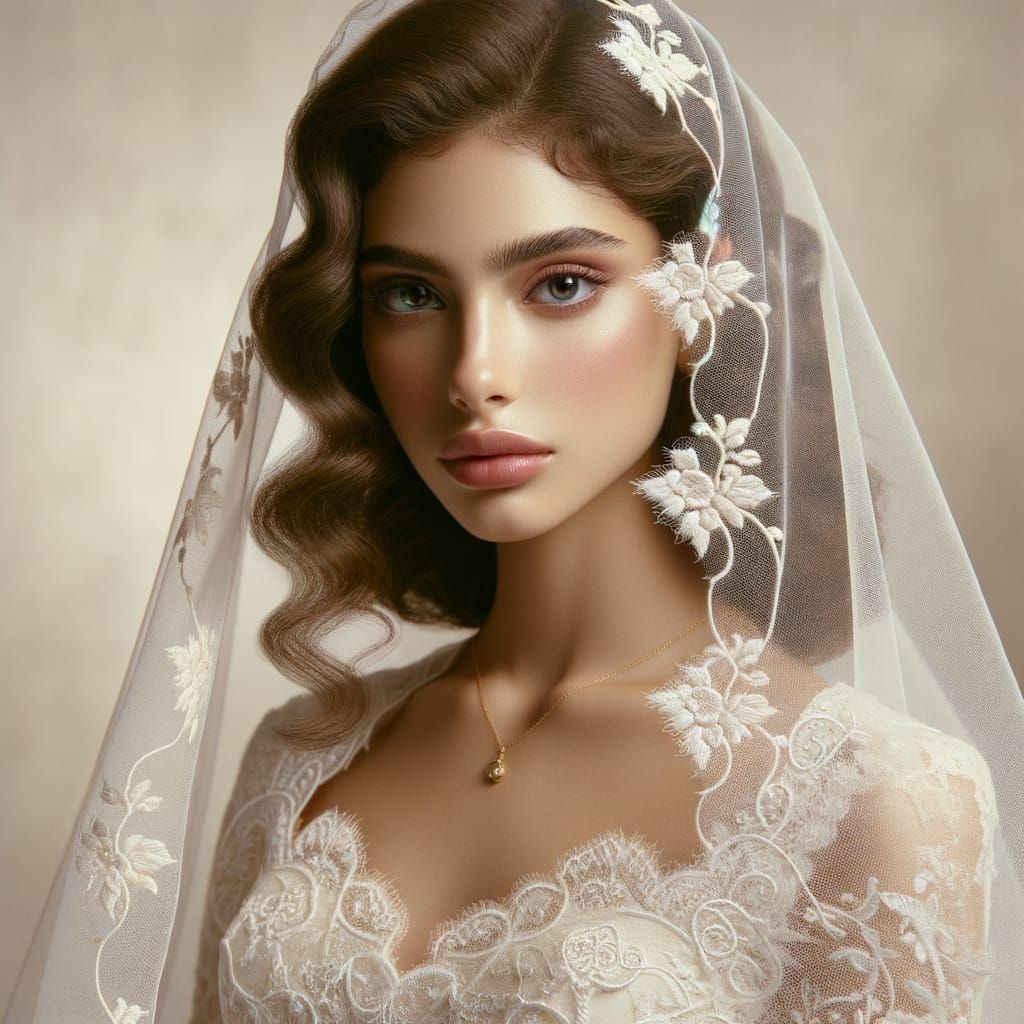 Elegant Middle-Eastern Bride in Embroidered Veil