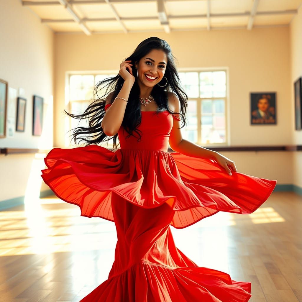 Ethereal Latin Dance in Vibrant Red