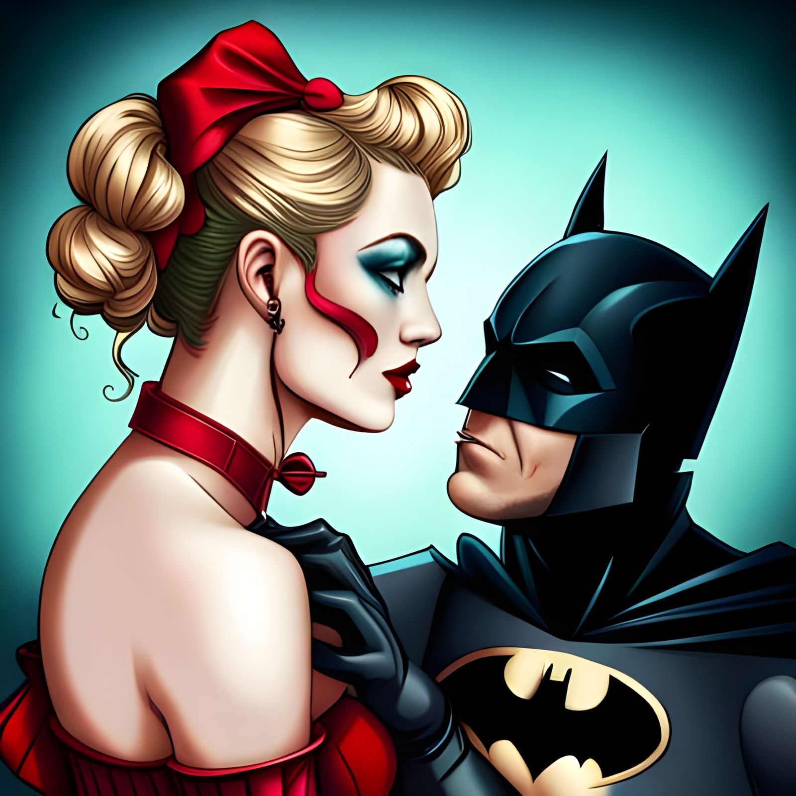 Harley Quinn Kisses Batman in Rococo Style