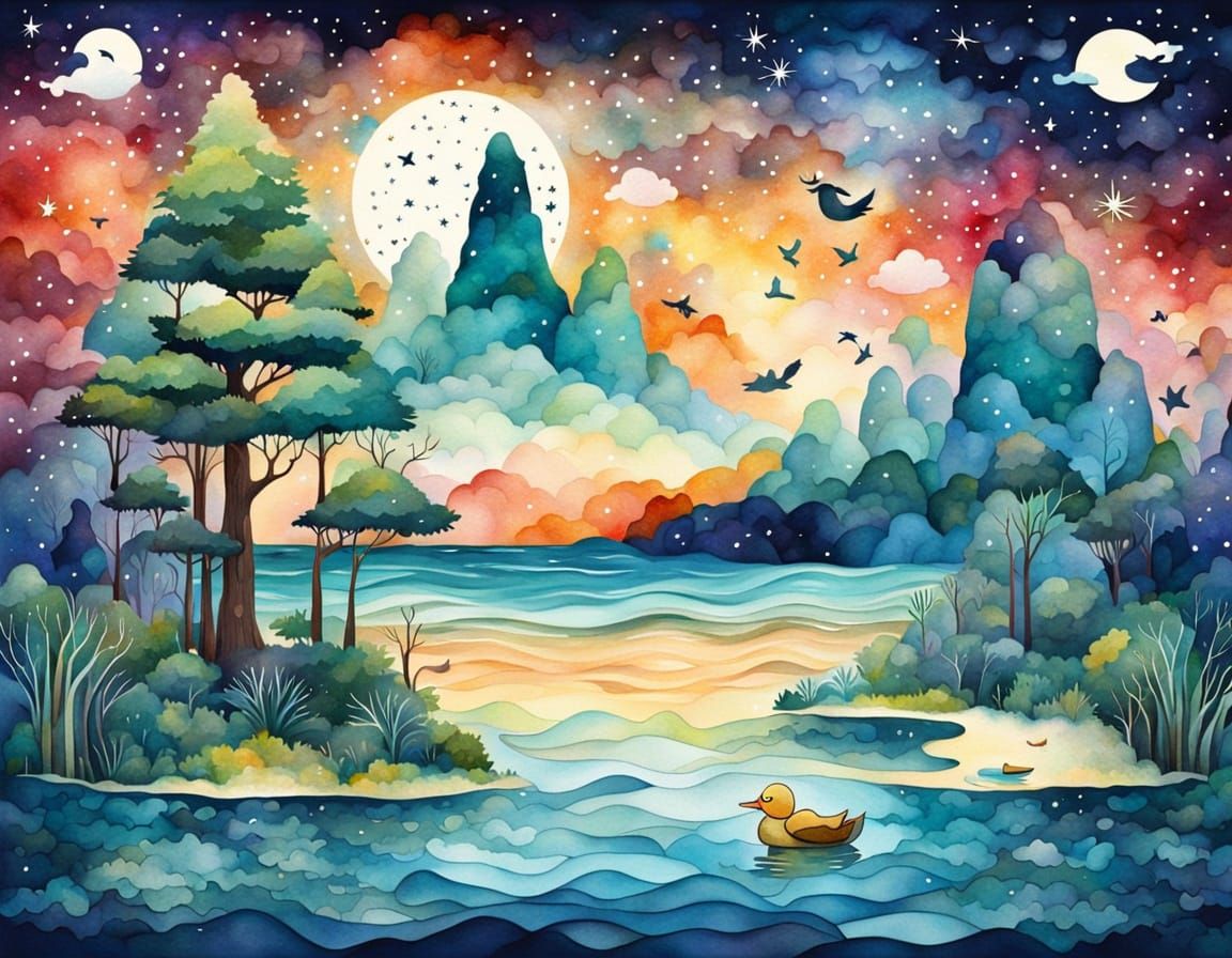 Surreal Yoda Landscape in Patchwork Aquarelle Style