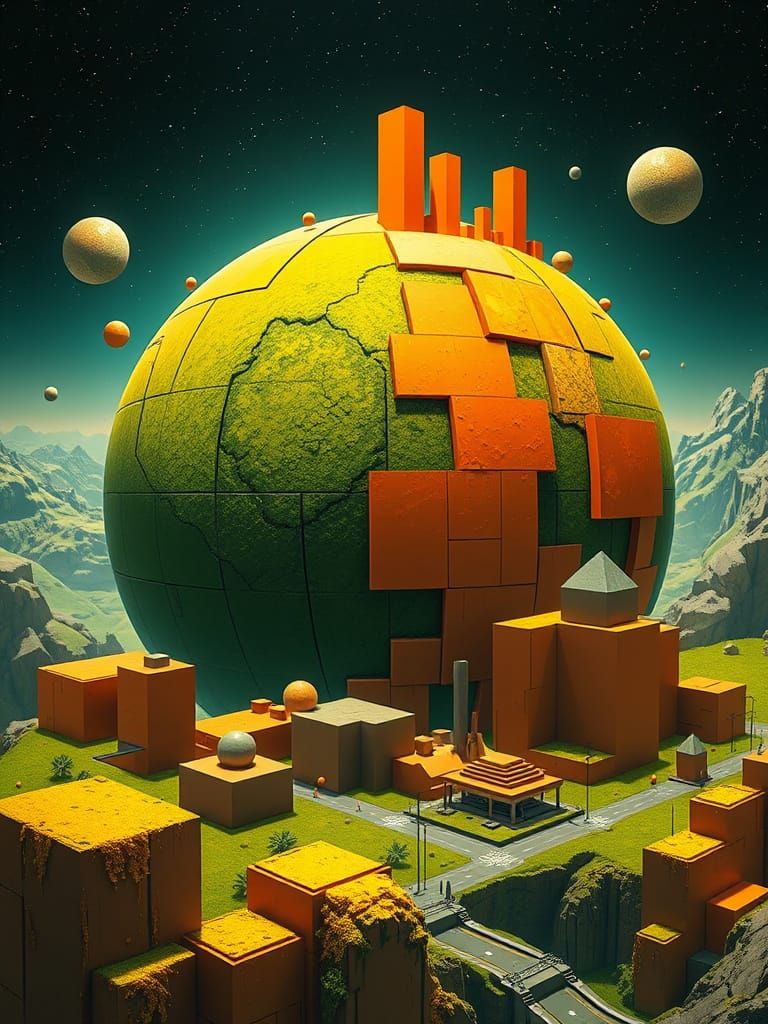 Vibrant Futuristic Planet in Geometric Modernism Style