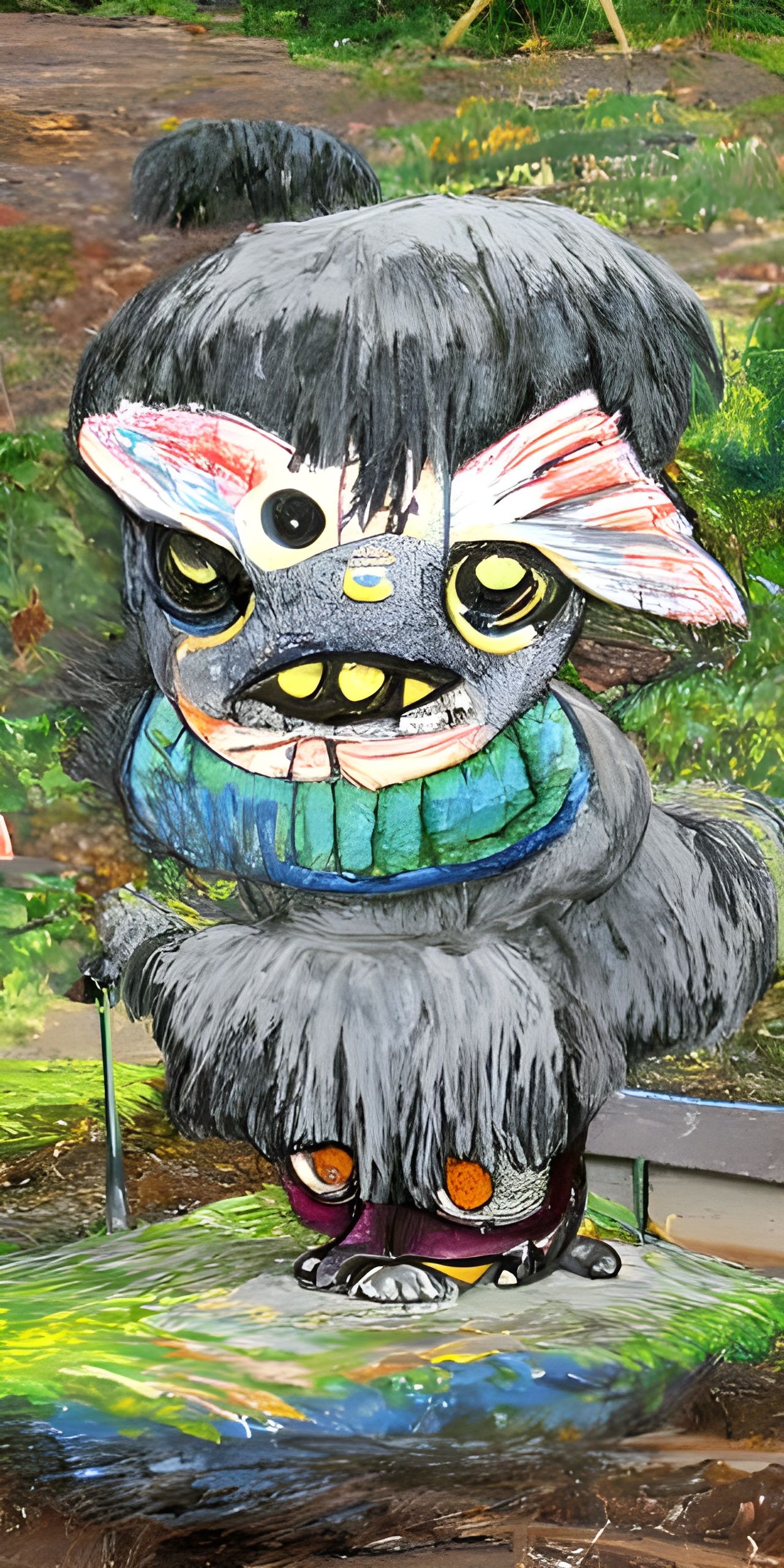 Adorable Creature in Schoolyard, Ghibli Brutalism Style