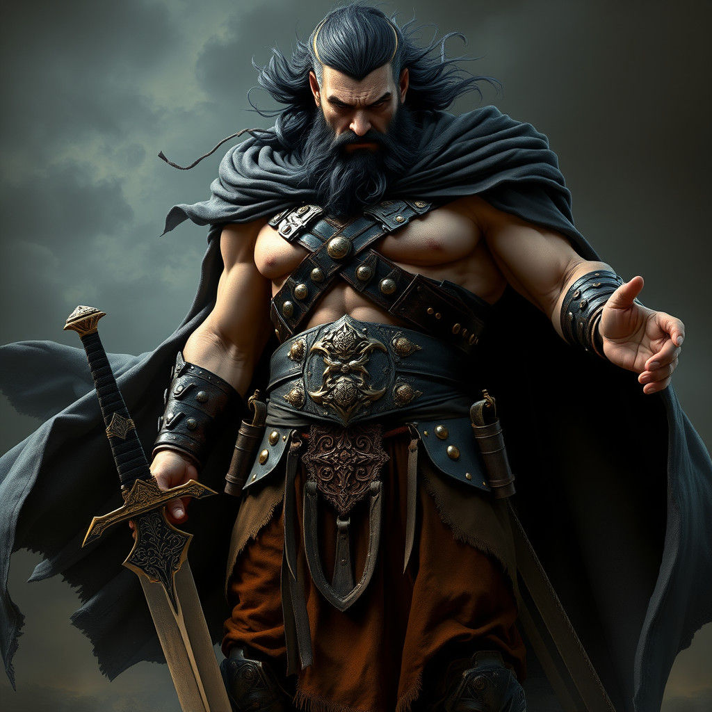 Imposing Fantasy Warrior with Sword and Gold