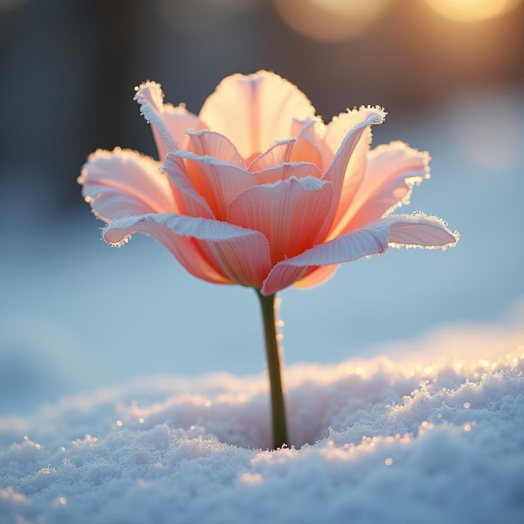 Flower Blooms Through Snow: A Study in Resilience
