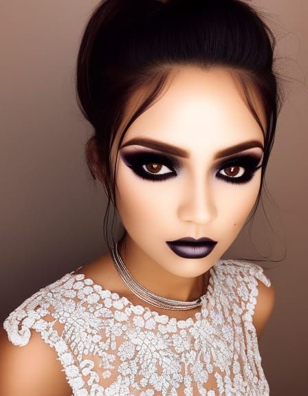 Dark Mistress with Neon Lights and Glossy Hair