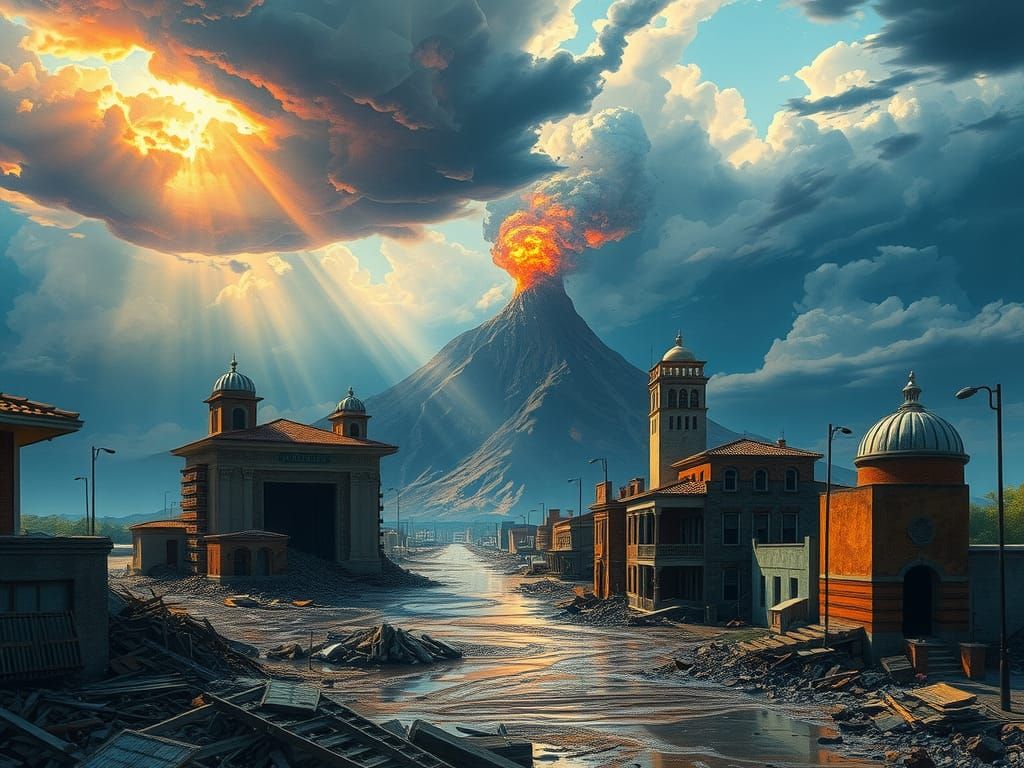 Catastrophic Cityscape: Neo-Impressionistic Disaster Scene