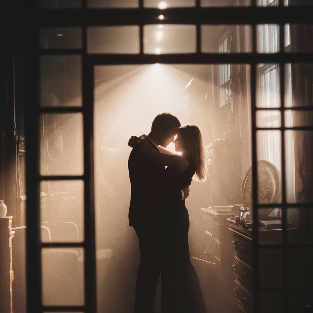 Tender Embrace in Dreamlike Sunlight