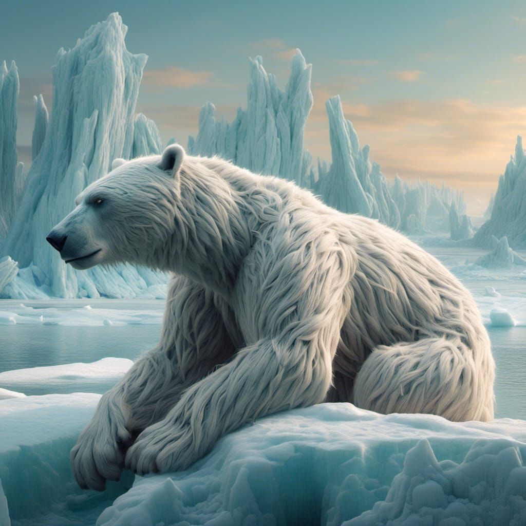 Polar Bear on Glacier in Arctic Sunset