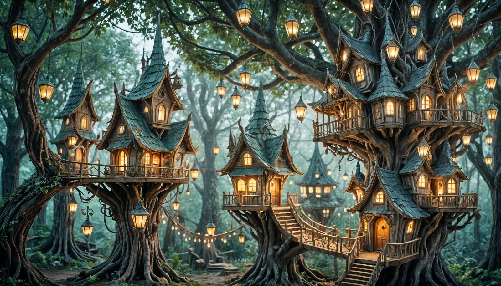 Enchanted Fairy Treehouse Village in Forest