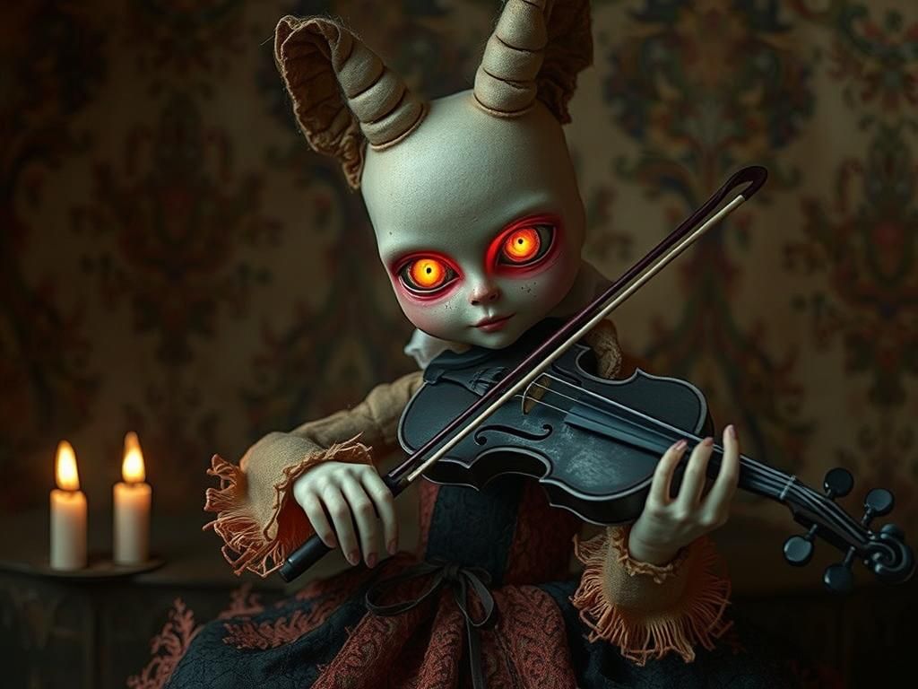 Creepy Candlewicked Equine Violinist in Steam-Noir Style