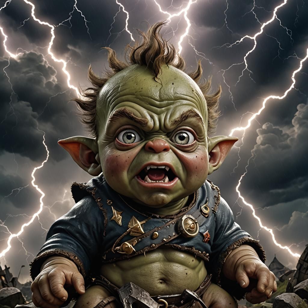 Aggressive Ogre Baby in Dark Fantasy Style