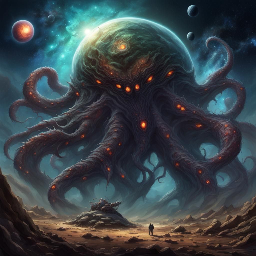 Cosmic Horror: Planet-Devouring Monster in 3D