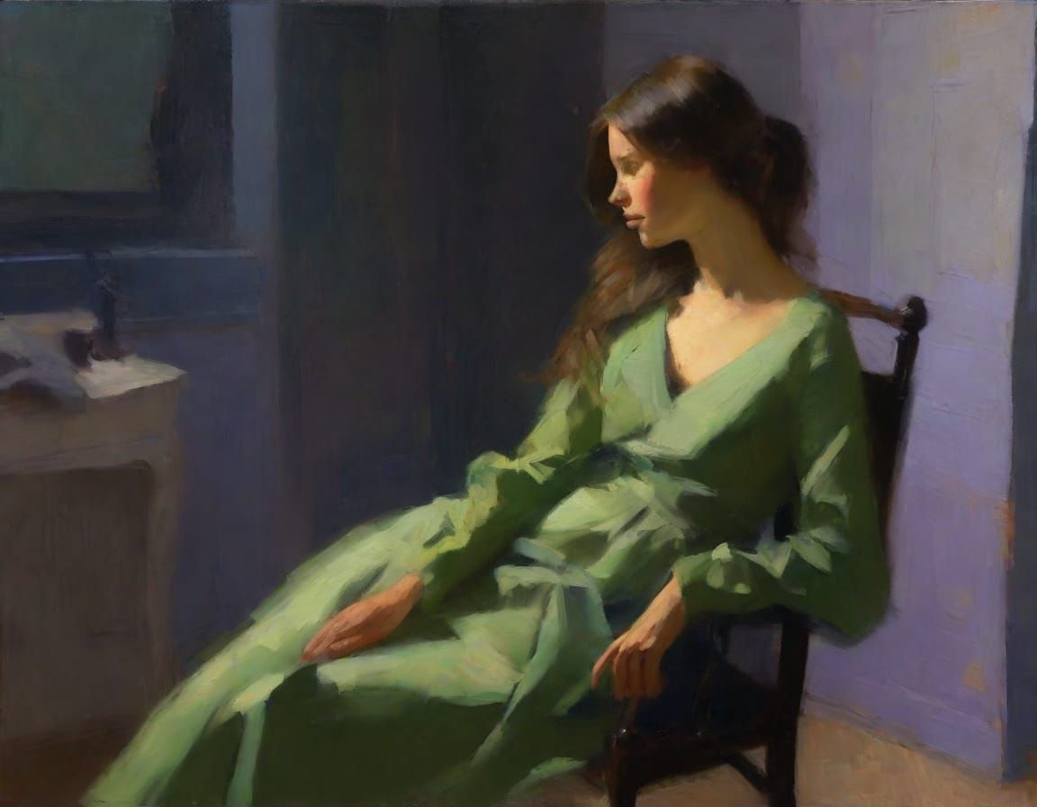 Earthy Oil Painting of Figure in Rocking Chair