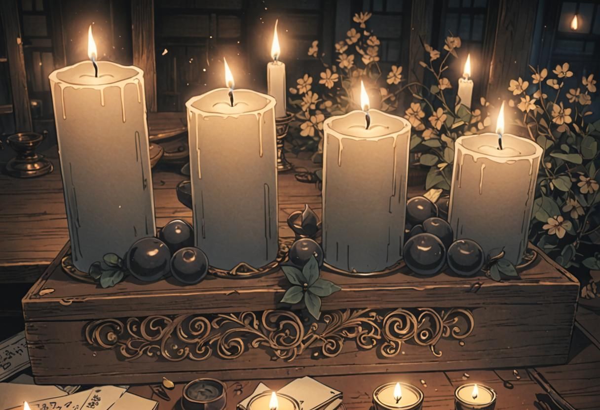 Dark Academia Anime: Ornate Candleholder with Unlit Candles