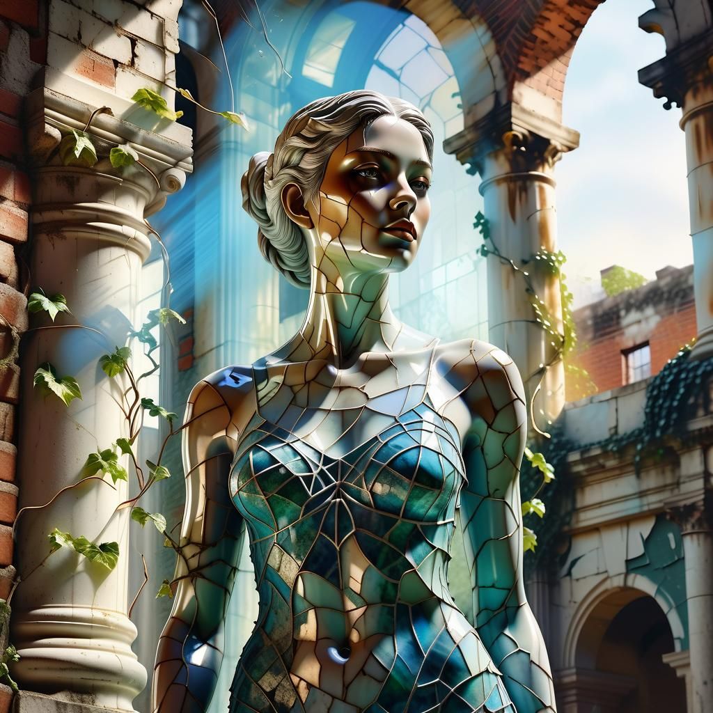 Enameled Glass Statue of Woman, Digital Art