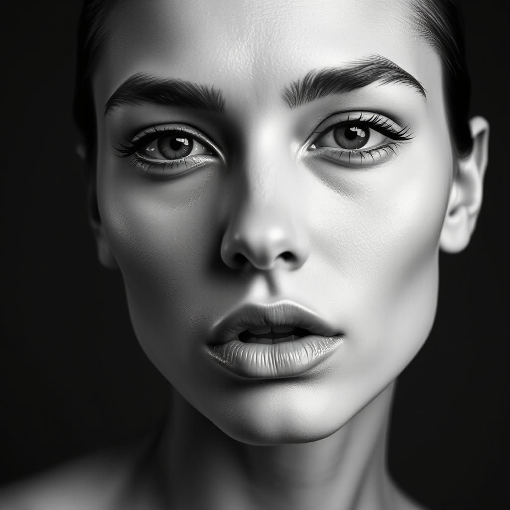 High-Contrast Supermodel Portrait in Black and White