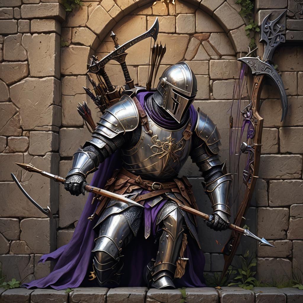 Medieval Knight Hiding Behind Arrow Wall: Dark Fantasy Art