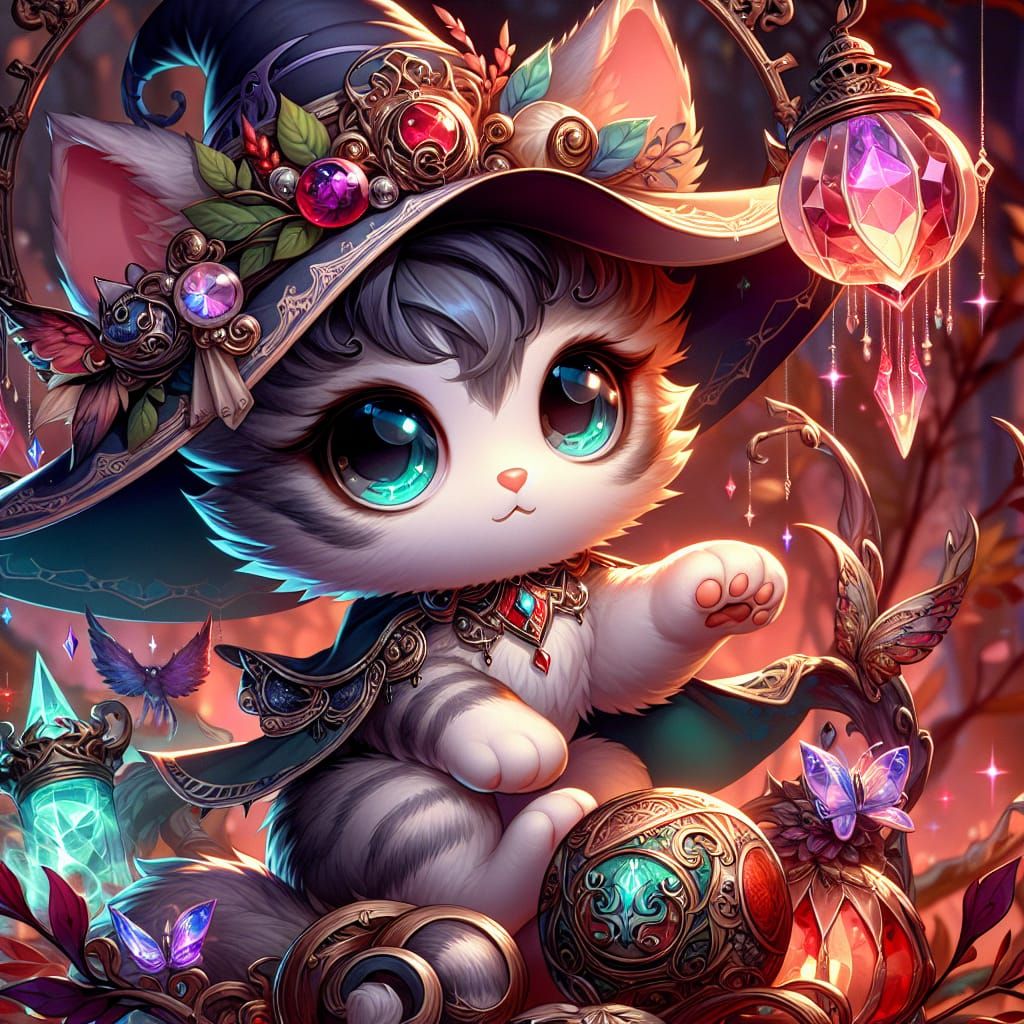 Chibi Kitten as Mystical Forest Sorceress