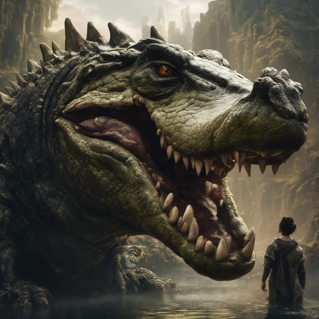 Human-Crocodile Hybrid Portrait in Detailed Matte Style