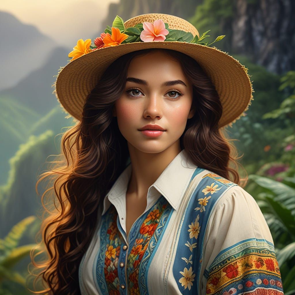 Romantic Hawaiian Woman in Wholesome Mountainscape