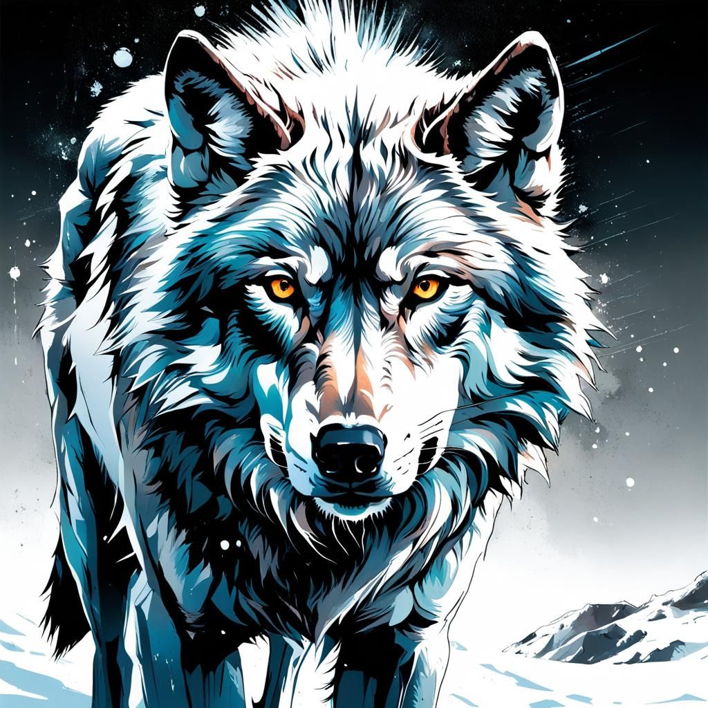 Majestic Silver Wolf in Snowy Landscape