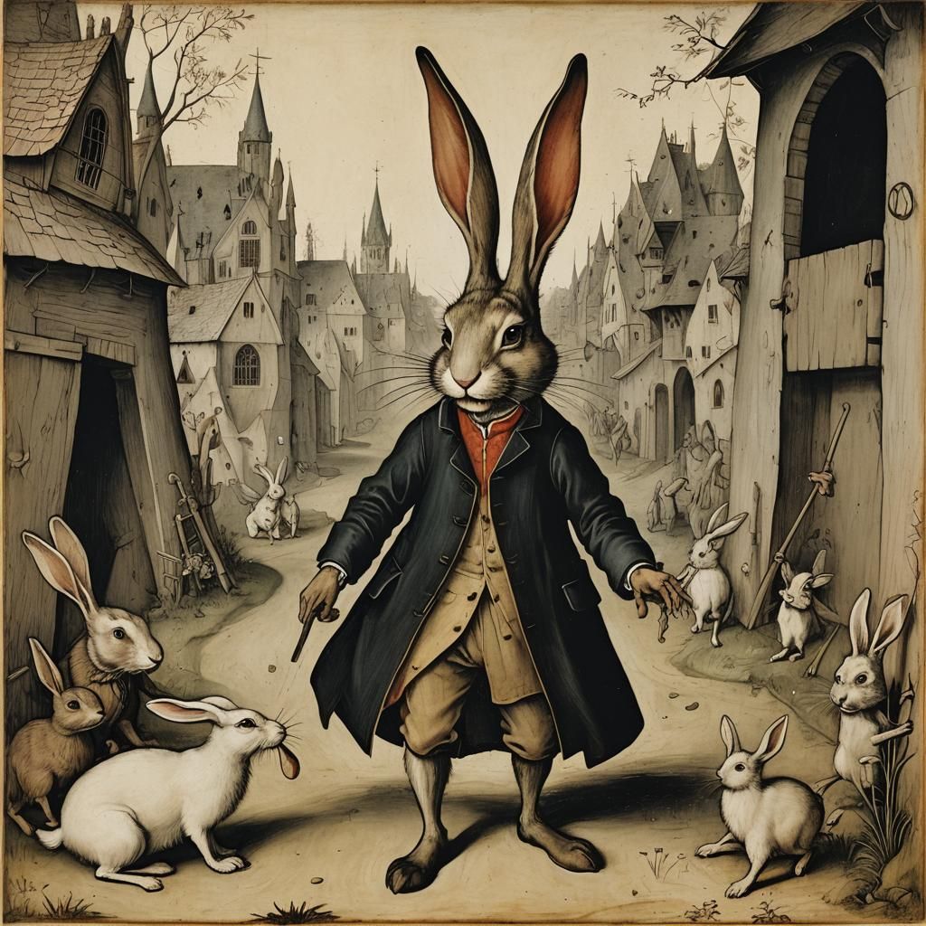 Vampire and Rabbit, Bosch and Rembrandt Style