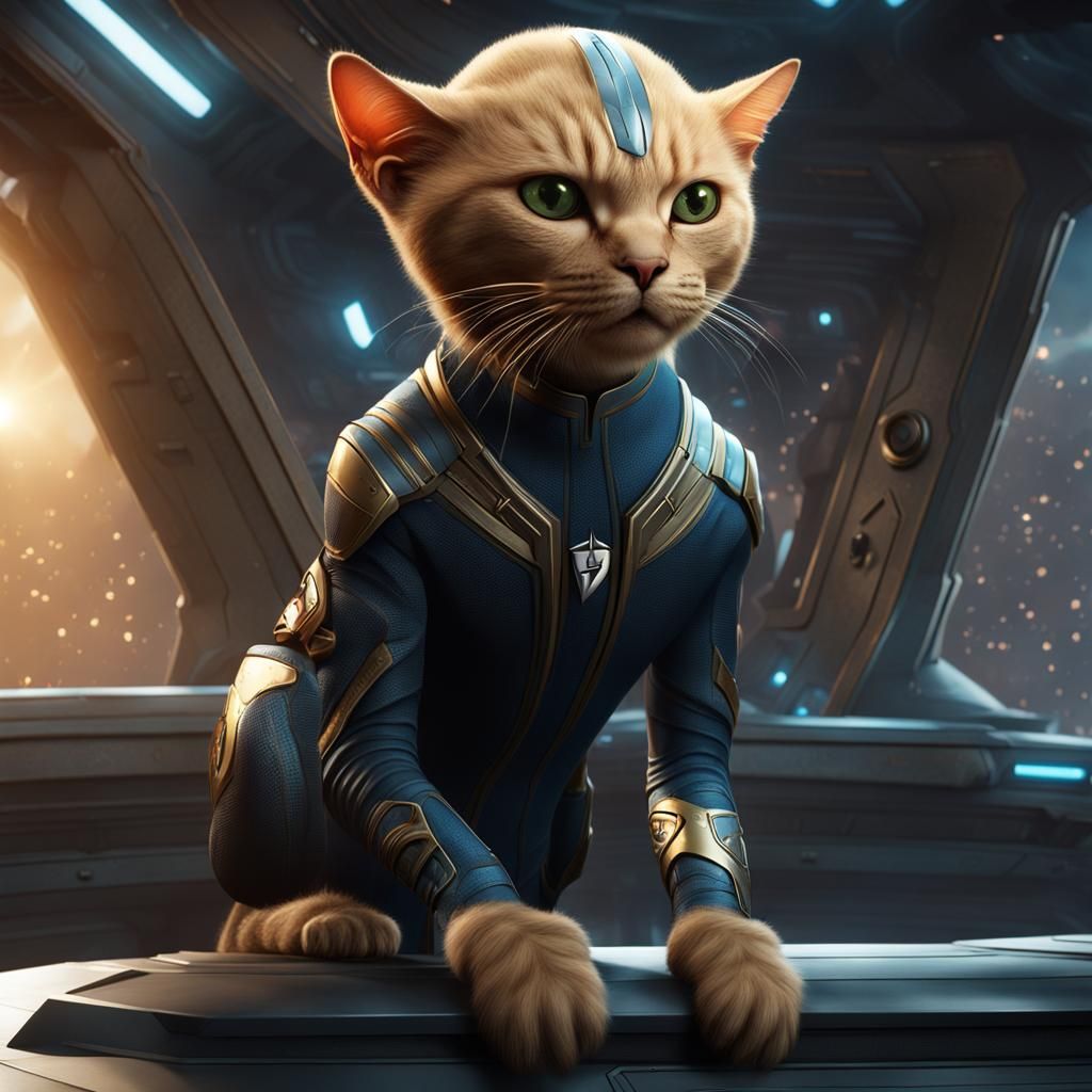 Caitian on Star Trek Bridge in Detailed Matte Painting