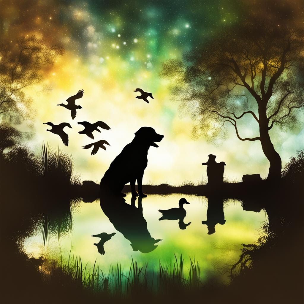 Labrador Silhouette Double Exposure in Gadgetpunk Style