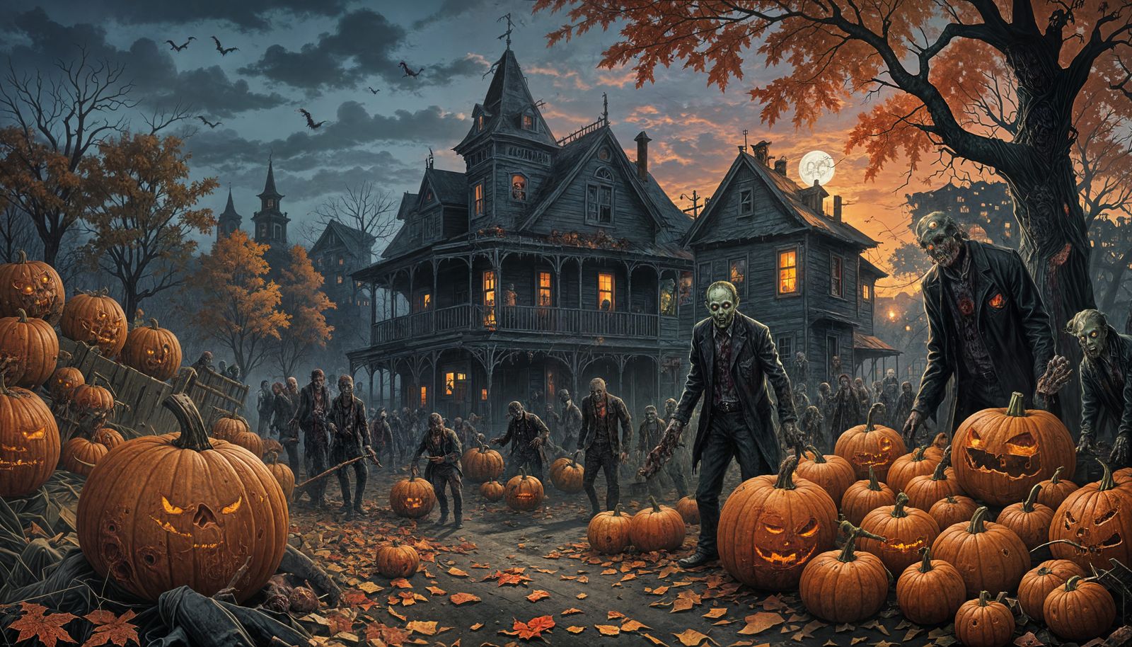 Noir Painting of Zombies in Autumn Night