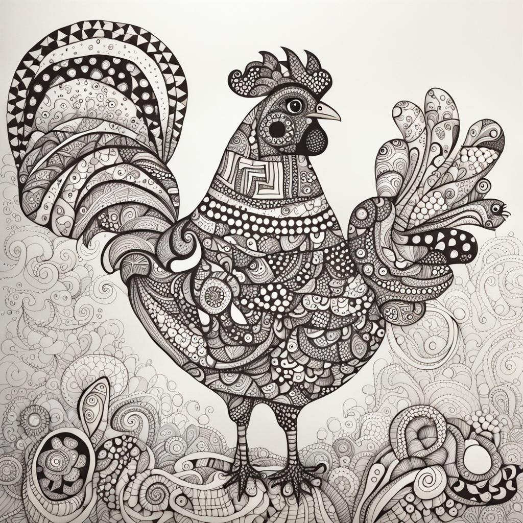 Whimsical Zentangle chicken
