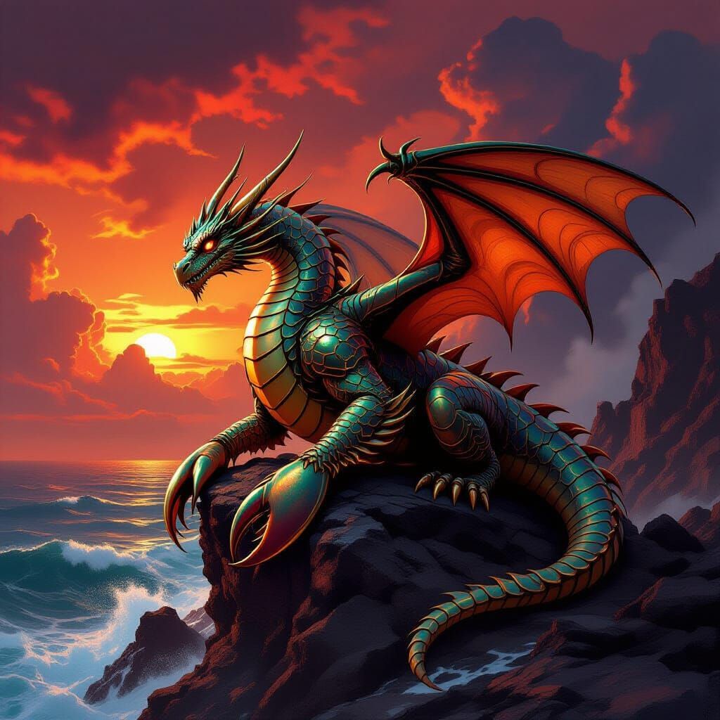 Bronze Dragon Lobster Hybrid on Volcanic Island